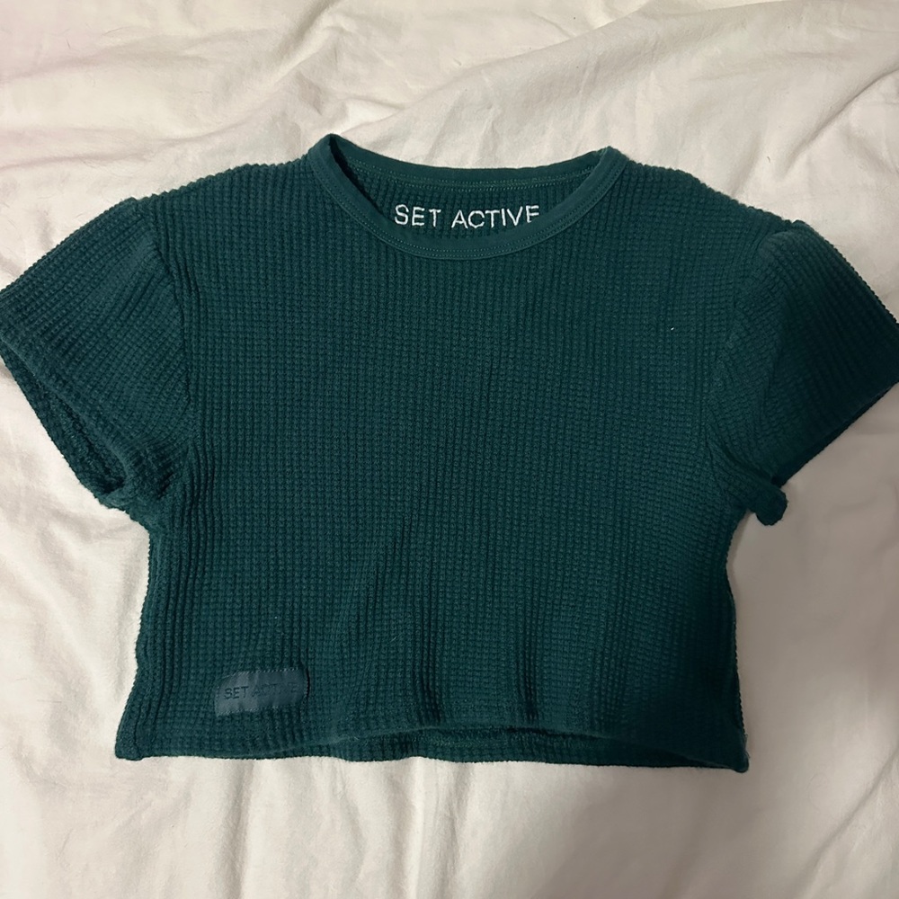 Set Active Waffle Knit Crop Short Sleeve S